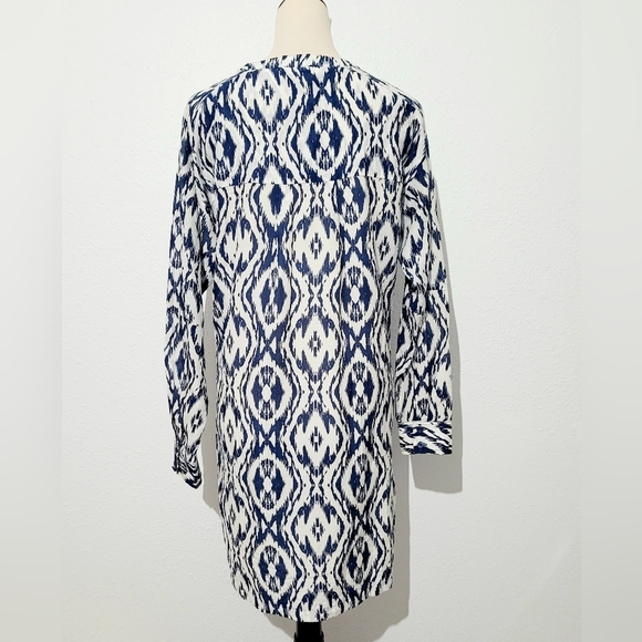 Athleta Ikat Print Tunic Dress Coverup SZ Medium Cotton Silk Blend Navy White - Picture 5 of 12